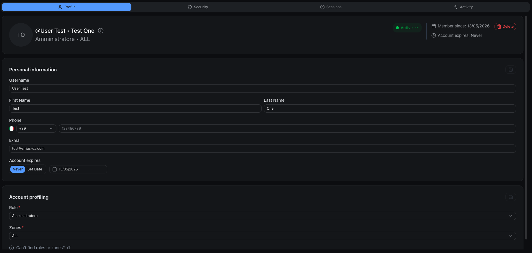 Profile tab