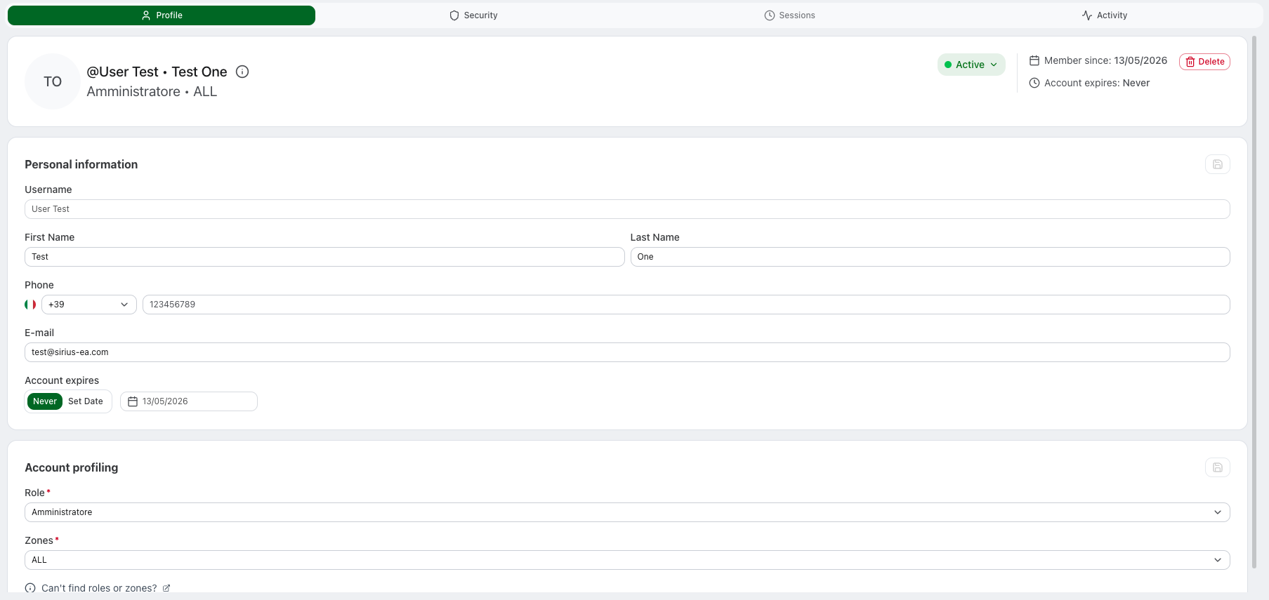 Profile tab