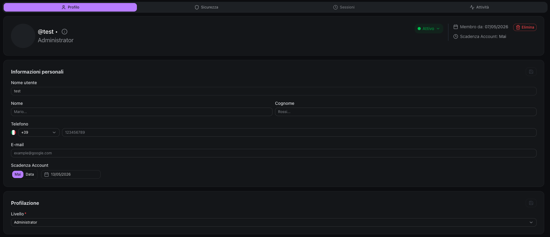 profile tab