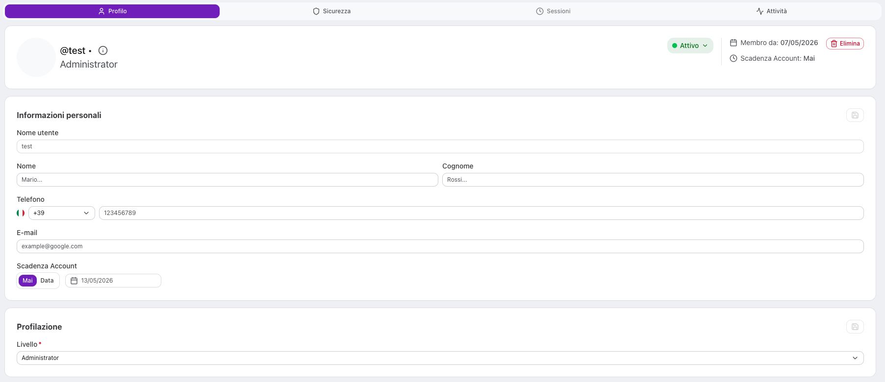 profile tab